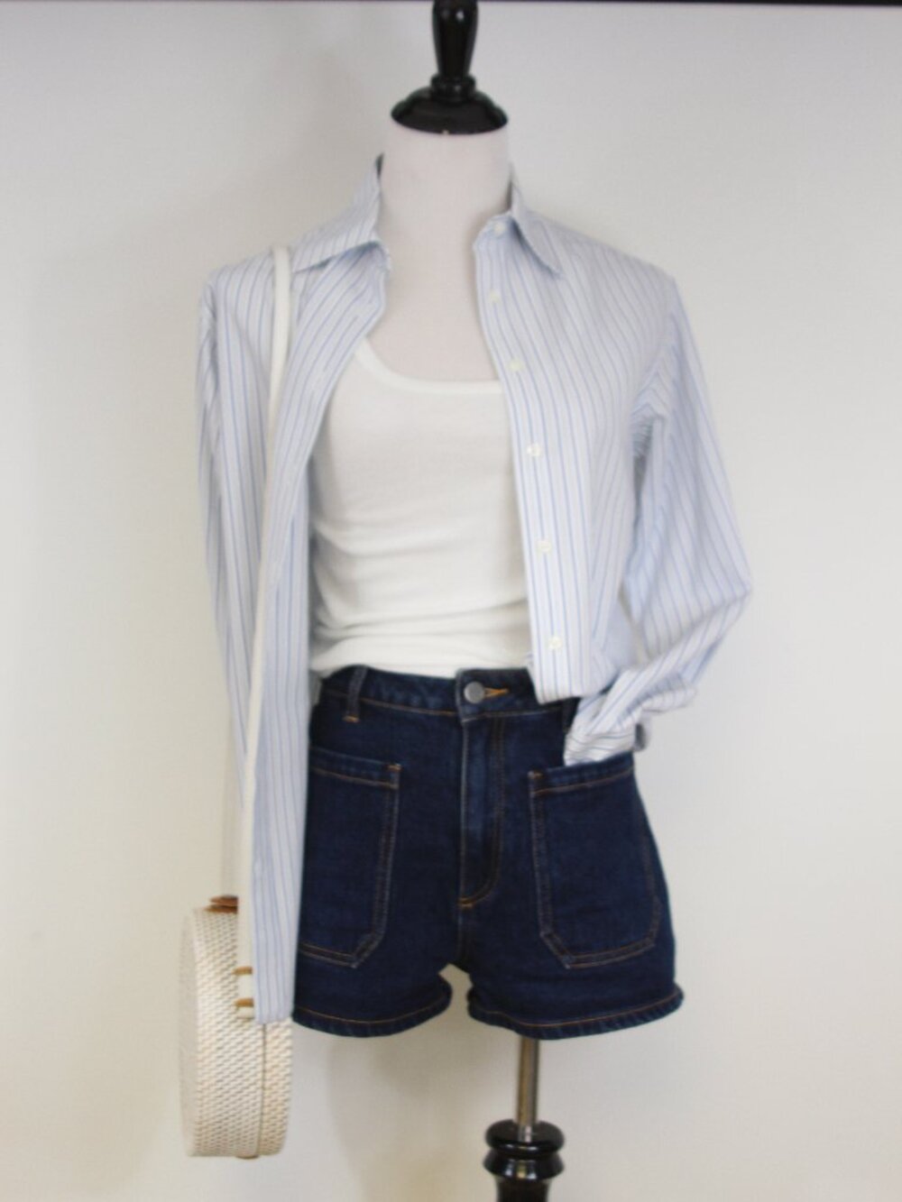 RVCA x Camille Rowe High Rise Denim Shorts 27 Dark Wash Retro Pocket Jean Shorts